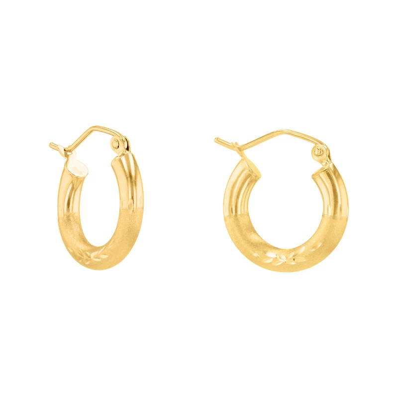 14K Yellow Gold 16mm Satin Finish Tube Hoops