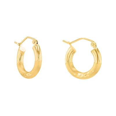 14K Yellow Gold 16mm Satin Finish Tube Hoops