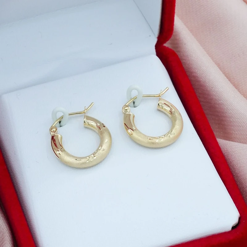 14K Yellow Gold 16mm Satin Finish Tube Hoops