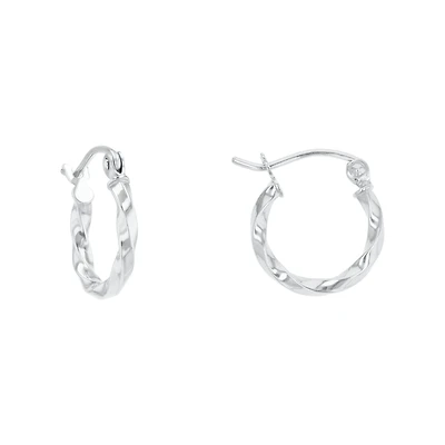 14K White Gold 12mm Twist Tube Hoop Earrings