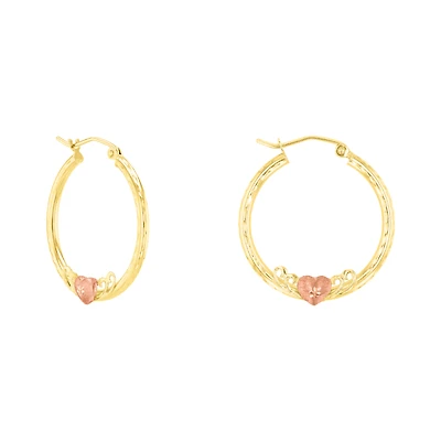 14K Two Tone Gold Heart Hoop Earrings