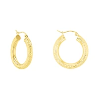 14K Yellow Gold Diamond Cut Tube Hoop Earrings