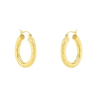 14K Yellow Gold Diamond Cut Tube Hoop Earrings