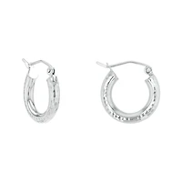 14K White Gold Diamond Cut Polished Tube Hoop Earrings