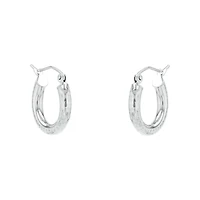 14K White Gold Diamond Cut Polished Tube Hoop Earrings
