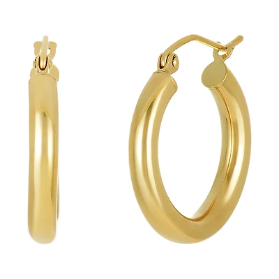 14K Yellow Gold High Polish 3x20mm Tube Hoop Earrings