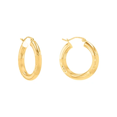 14K Yellow Gold 25mm Satin Finish Tube Hoops