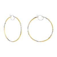 14K Two Tone Gold 65mm Twisted Satin and Diamond Cut Hoops
