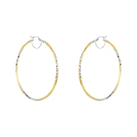 14K Two Tone Gold 65mm Twisted Satin and Diamond Cut Hoops