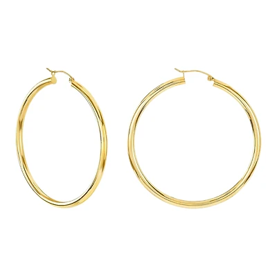 14K Yellow Gold 50mm High Polish Tube Hoops