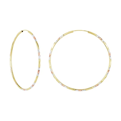 14K Tri Color Gold 55mm Diamond Cut Pattern Endless Hoops