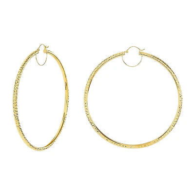 14K Yellow Gold 70mm Diamond Cut Hoops