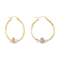 14K Tri Color Gold 30mm Guadalupe and Leaf Design Hoops