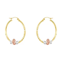 14K Tri Color Gold 30mm Guadalupe and Leaf Design Hoops