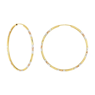 14K Tri Color Gold 45mm Endless Hoop Earrings