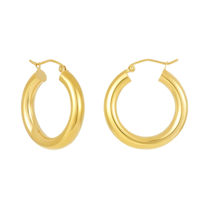 14K Yellow Gold 4X25mm Tube Hoop Earrings