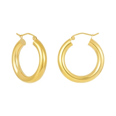 14K Yellow Gold 4X25mm Tube Hoop Earrings