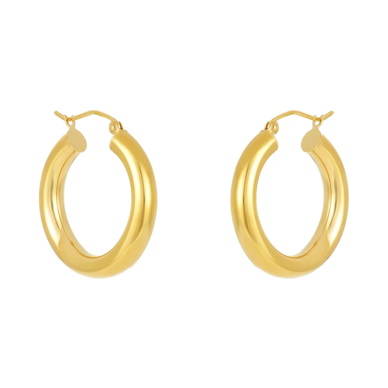 14K Yellow Gold 4X25mm Tube Hoop Earrings