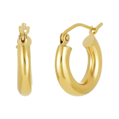 14K Yellow Gold High Polish 3x14mm Tube Hoop Earrings