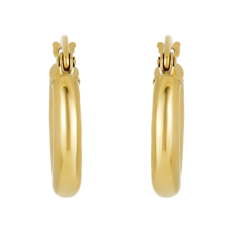 14K Yellow Gold High Polish 3x16mm Tube Hoop Earrings