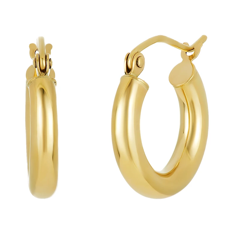 14K Yellow Gold High Polish 3x16mm Tube Hoop Earrings