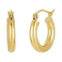 14K Yellow Gold High Polish 3x16mm Tube Hoop Earrings