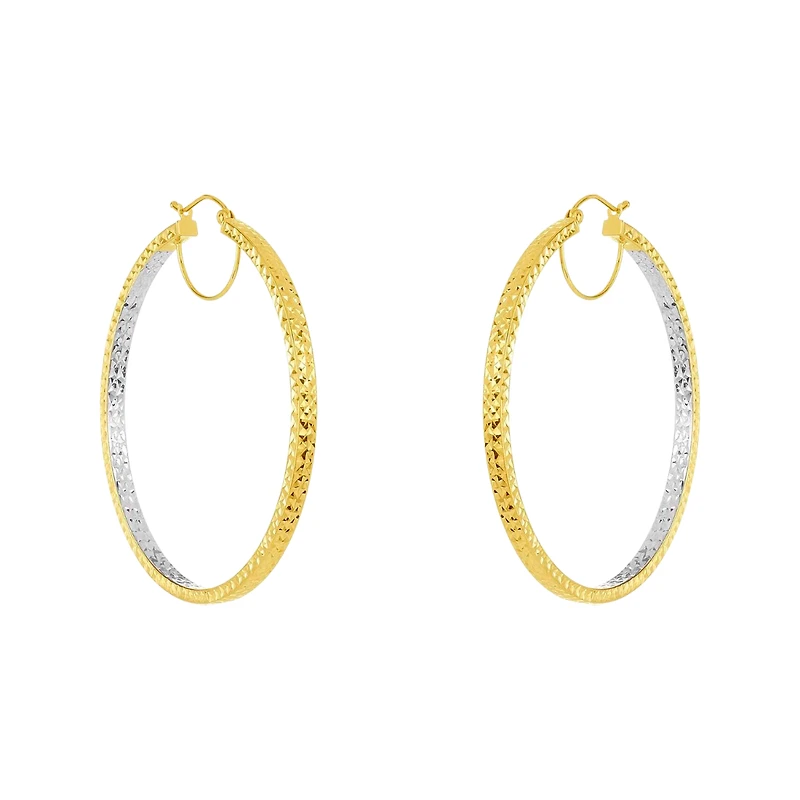 14K Two Tone Gold 50mm Diamond Cut Tube Hoops