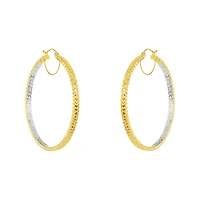14K Two Tone Gold 50mm Diamond Cut Tube Hoops