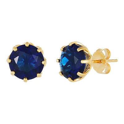 14K Yellow Gold Sapphire Crown Basket Stud Earrings