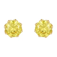 14K Yellow Gold Citrine Crown Basket Stud Earrings