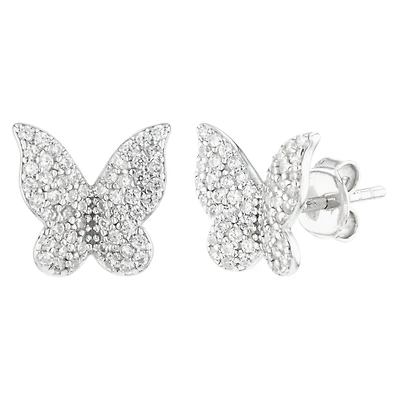 Silver Pave Butterfly Cubic Zirconia Earrings