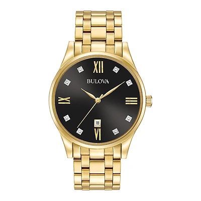 Bulova Gold-Tone Black Dial Diamonds Collection Men's Watch - 97D108