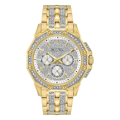 Bulova Yellow Gold Tone Crystal Collection Men's Watch - 98C126