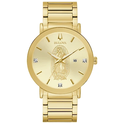 Bulova Gold Tone Guadalupe Dial with 3 Diamonds Men's Watch - 97D136