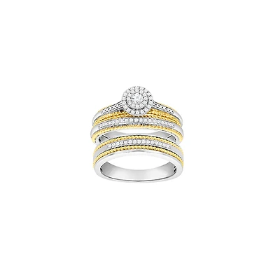 14K Two Tone Gold Halo Cut Rope Design Diamond Wedding Trio