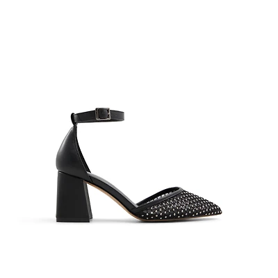 Daliaa Black Textile Mesh Glitter Women's Kitten heels