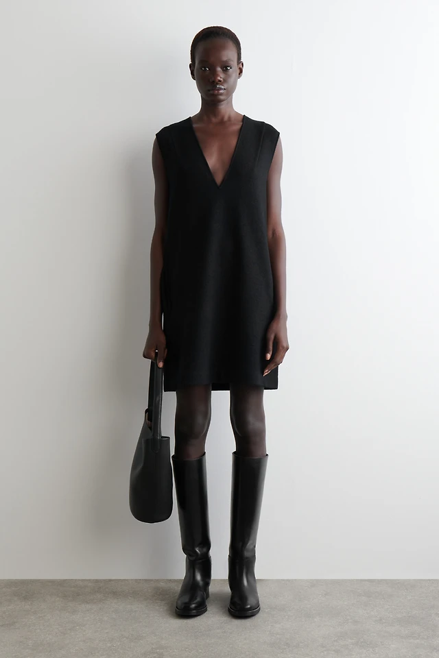 cos boiled-wool midi dress BOILED-WOOL FUNNEL-NECK DRESS - BLACK