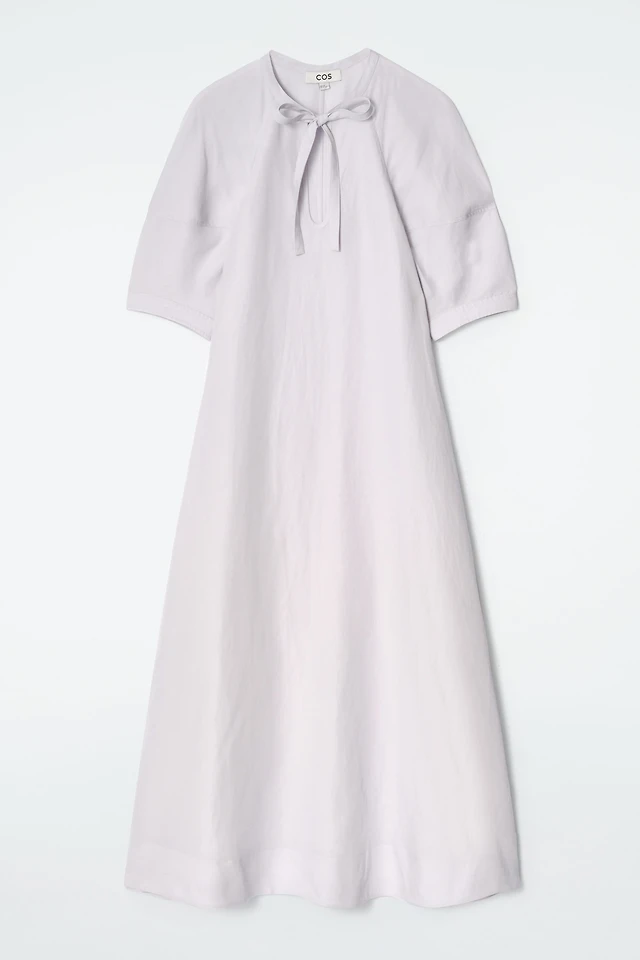 cos bow-detail linen midi dress COS Bow-detail Linen Midi Dress in Blue