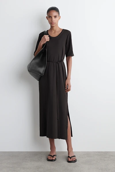 button front midi dress long sleeve Vivianne Button Front Midi Dress A-Line Long Sleeve