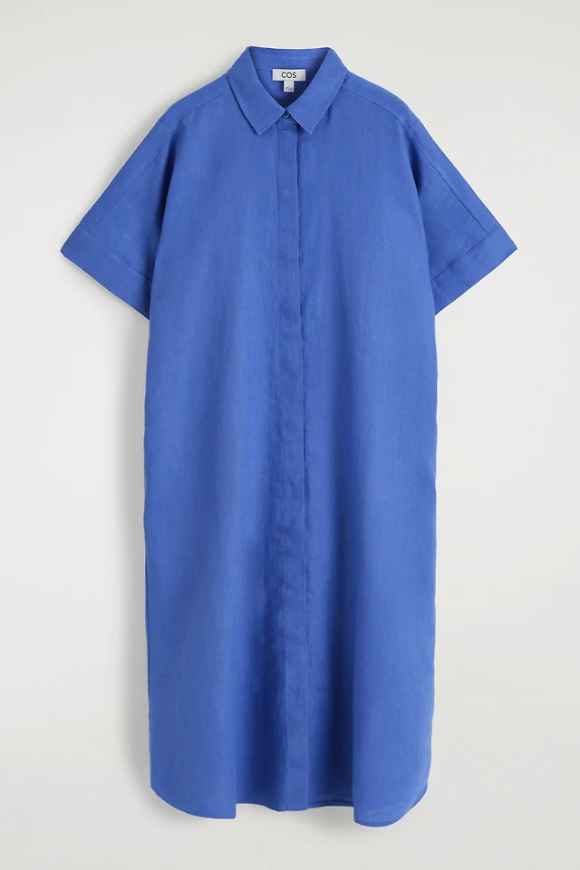 cos metallic linen shirt dress COS Women's Short-Sleeve Shirt Dress in Red | Linen