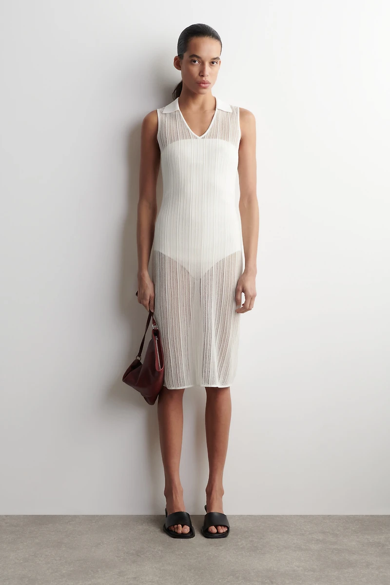 cos sheer dress COS Women's Sheer Pintucked Dress in Black