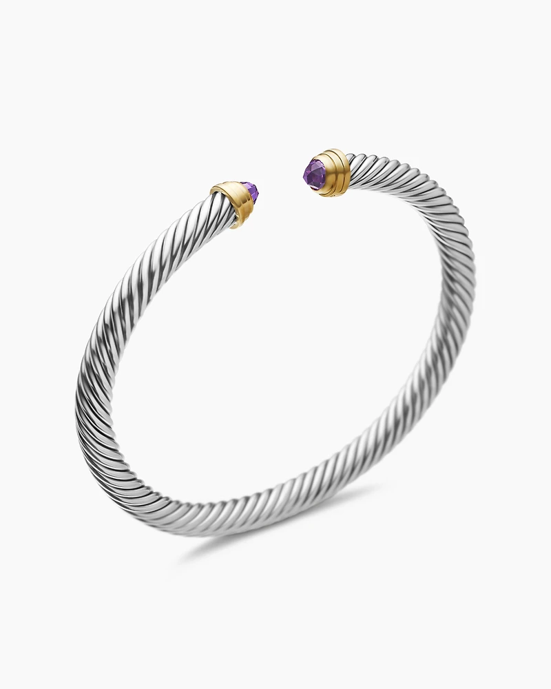 Classic Cable Bracelet Sterling Silver with 14K Yellow Gold and Amethyst