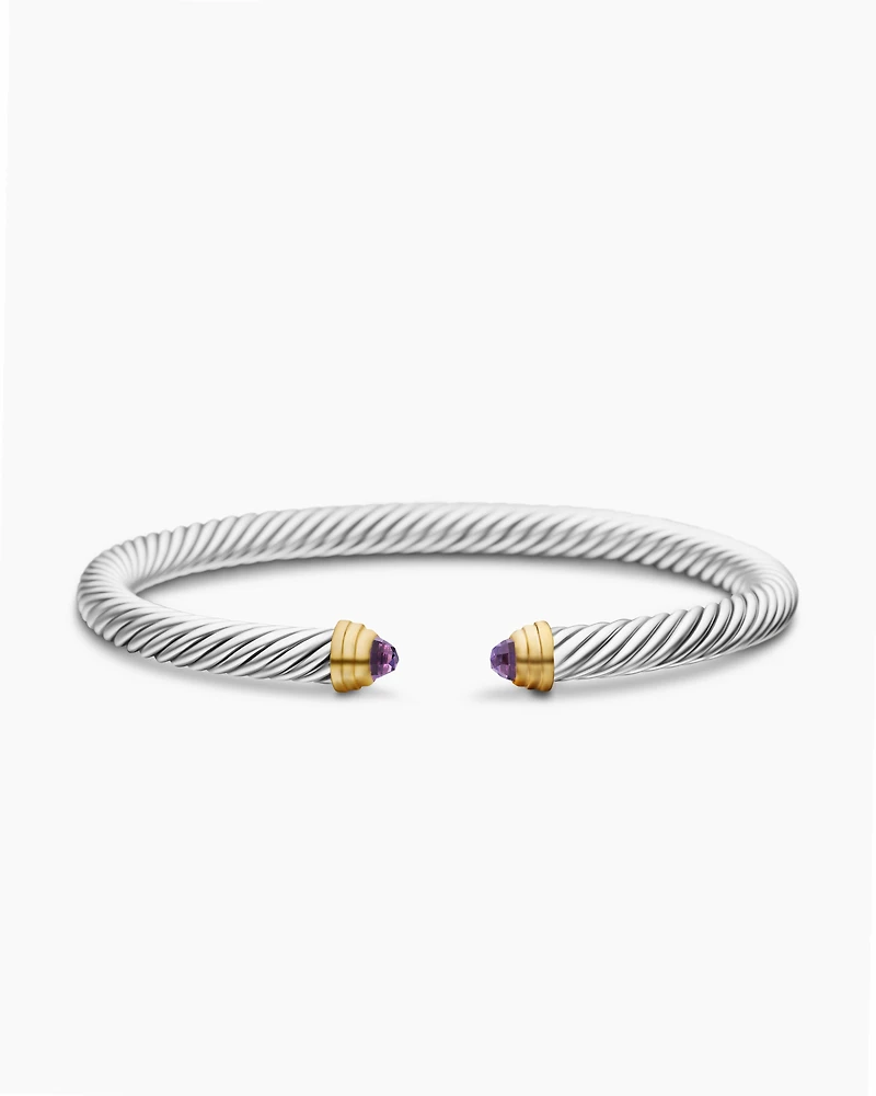 Classic Cable Bracelet Sterling Silver with 14K Yellow Gold and Amethyst
