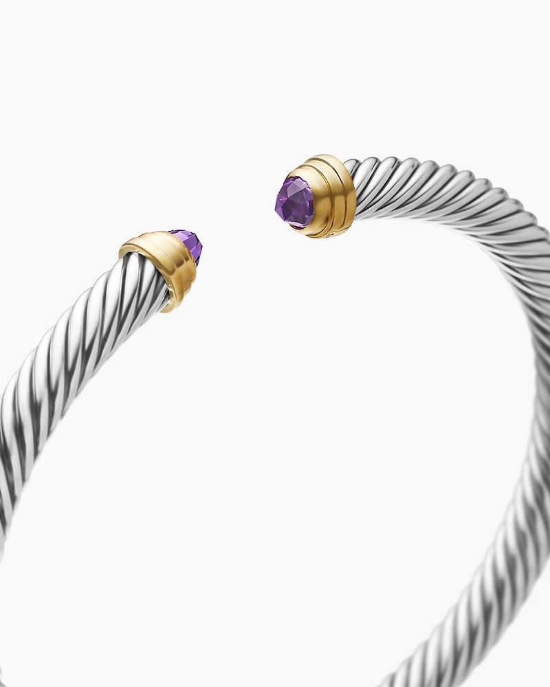 Classic Cable Bracelet Sterling Silver with 14K Yellow Gold and Amethyst