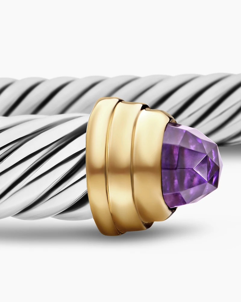 Classic Cable Bracelet Sterling Silver with 14K Yellow Gold and Amethyst