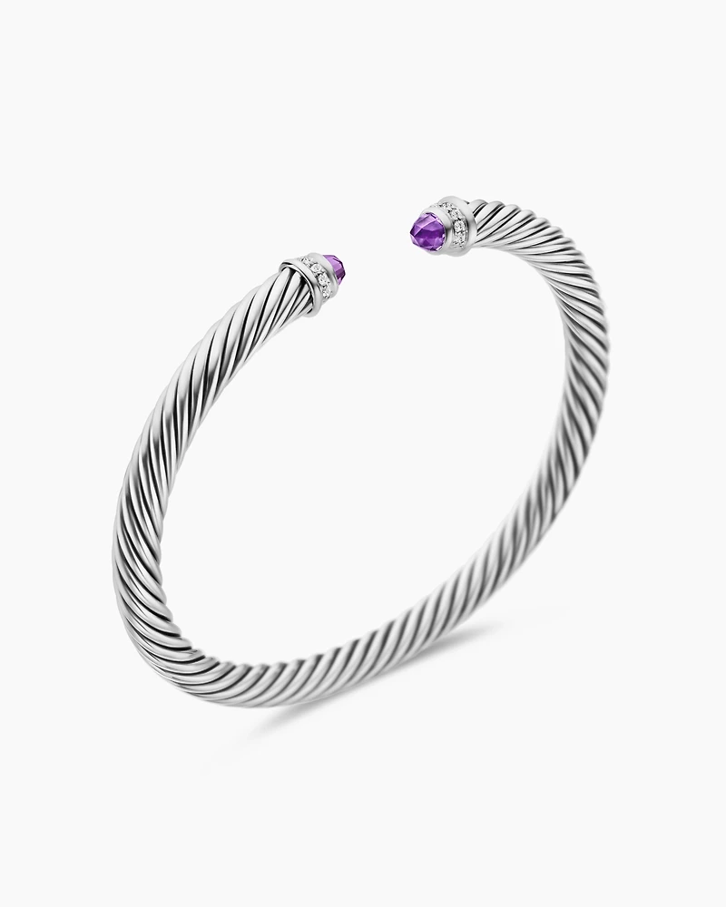 Classic Cable Bracelet Sterling Silver with Amethyst and Diamonds