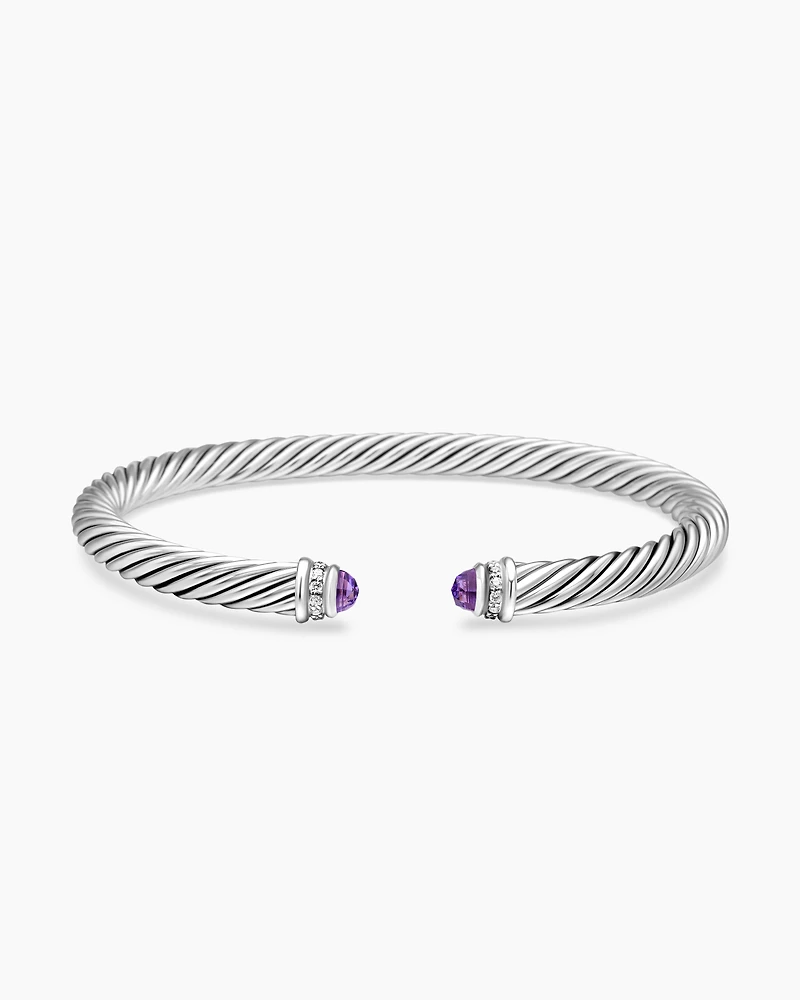 Classic Cable Bracelet Sterling Silver with Amethyst and Diamonds