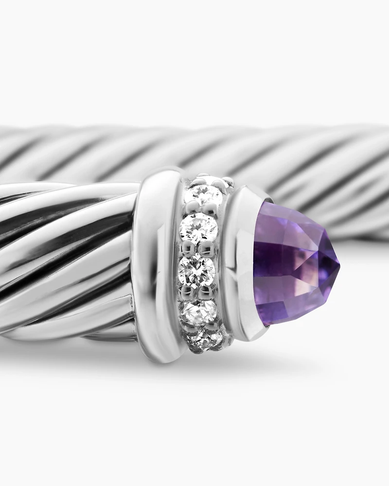 Classic Cable Bracelet Sterling Silver with Amethyst and Diamonds