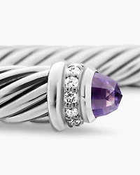 Classic Cable Bracelet Sterling Silver with Amethyst and Diamonds
