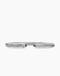 Classic Cable Bracelet Sterling Silver with Amethyst and Diamonds